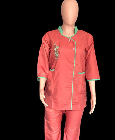 Embroidered Contrast Trim Tunic Co-Ord Set