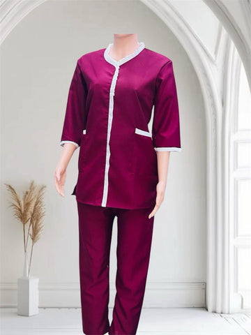 Contrast Trim Uniform Co-Ord Set (Maroon)